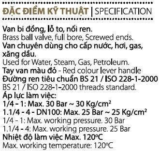 Thông số kĩ thuật van bi đồng tay bướm hợp kim Miha